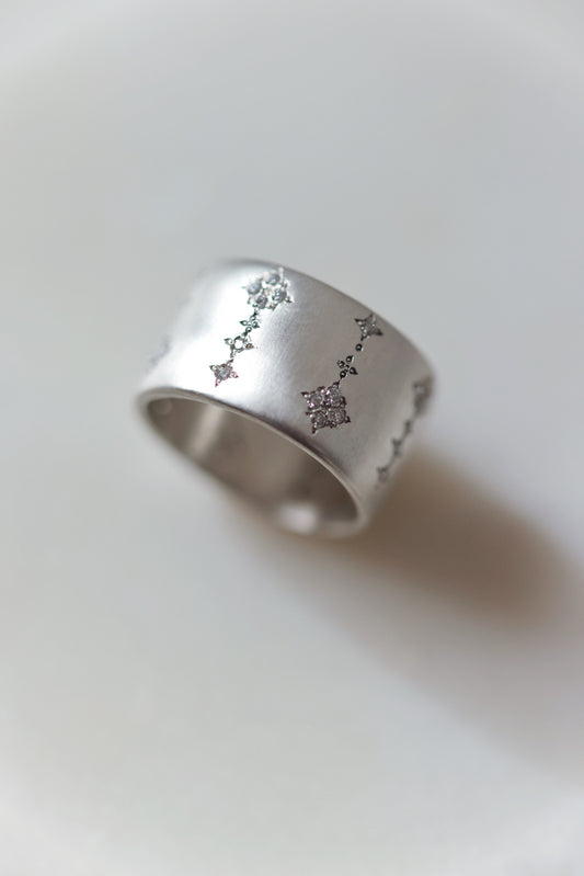 Adel Chefridi - Silver Shooting Star Band in Diamond Ring