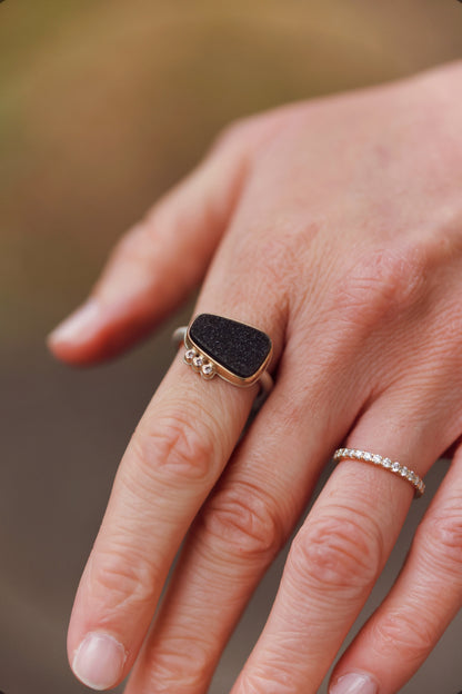 Jamie Joseph - Small Brazilian Black Drusy with 3 satellite diamonds - size 7