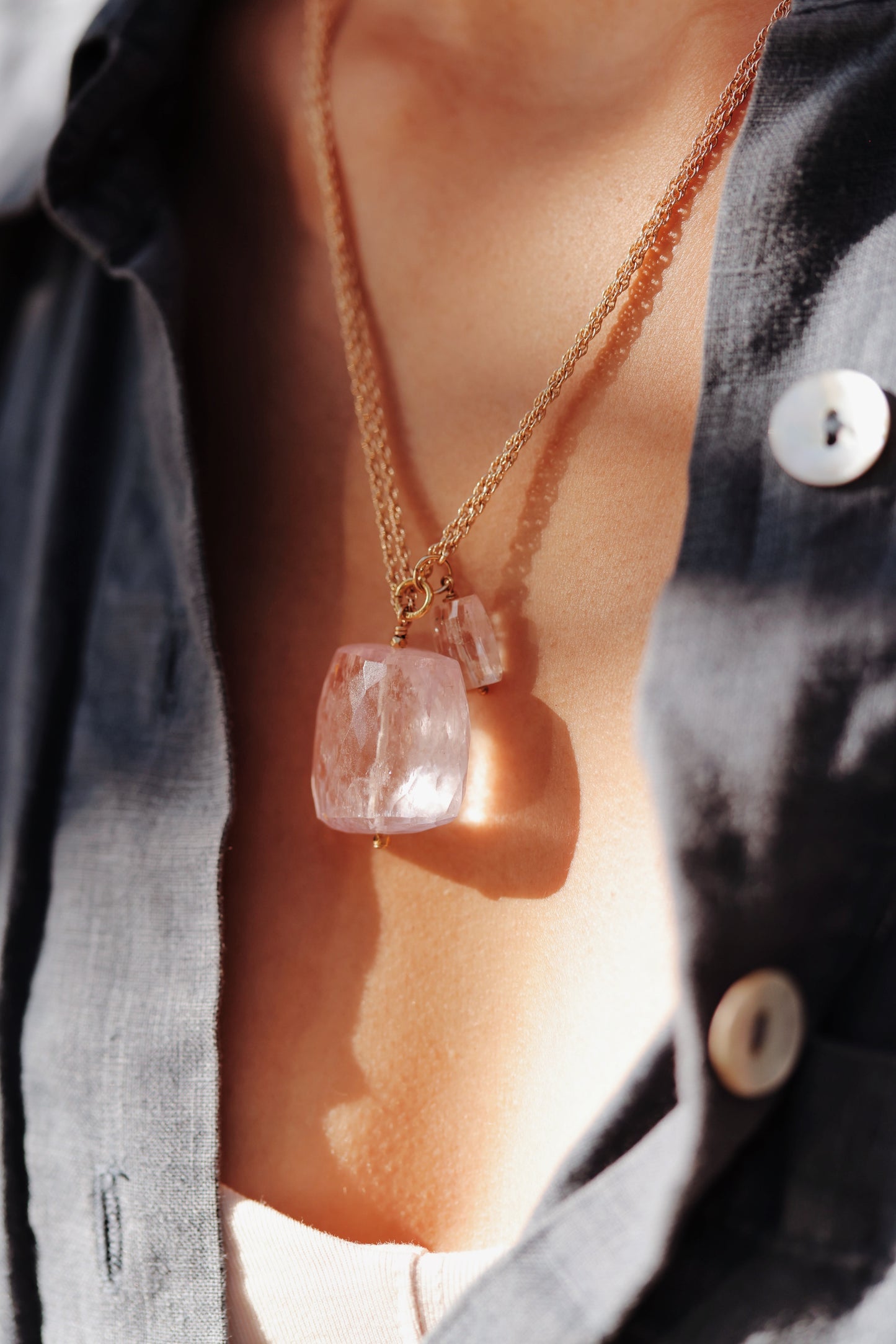 Rock Stella - Kunzite square drop ballast necklace