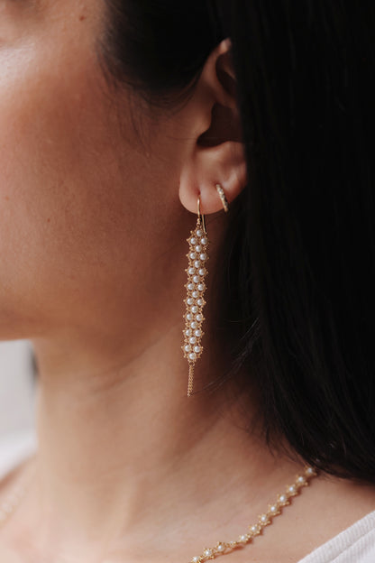 Amáli - Long Textile Freshwater Pearl Earrings