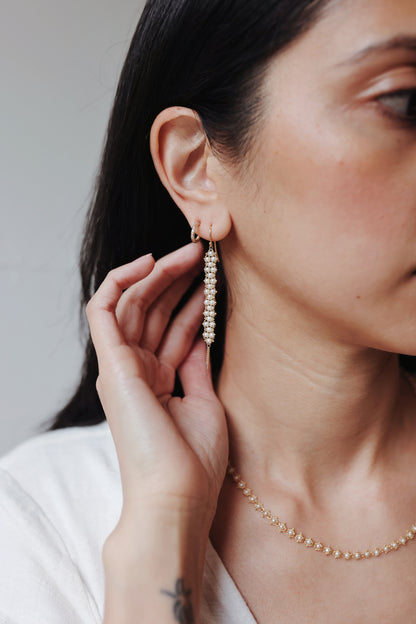 Amáli - Long Textile Freshwater Pearl Earrings
