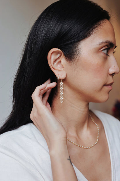 Amáli - Long Textile Freshwater Pearl Earrings