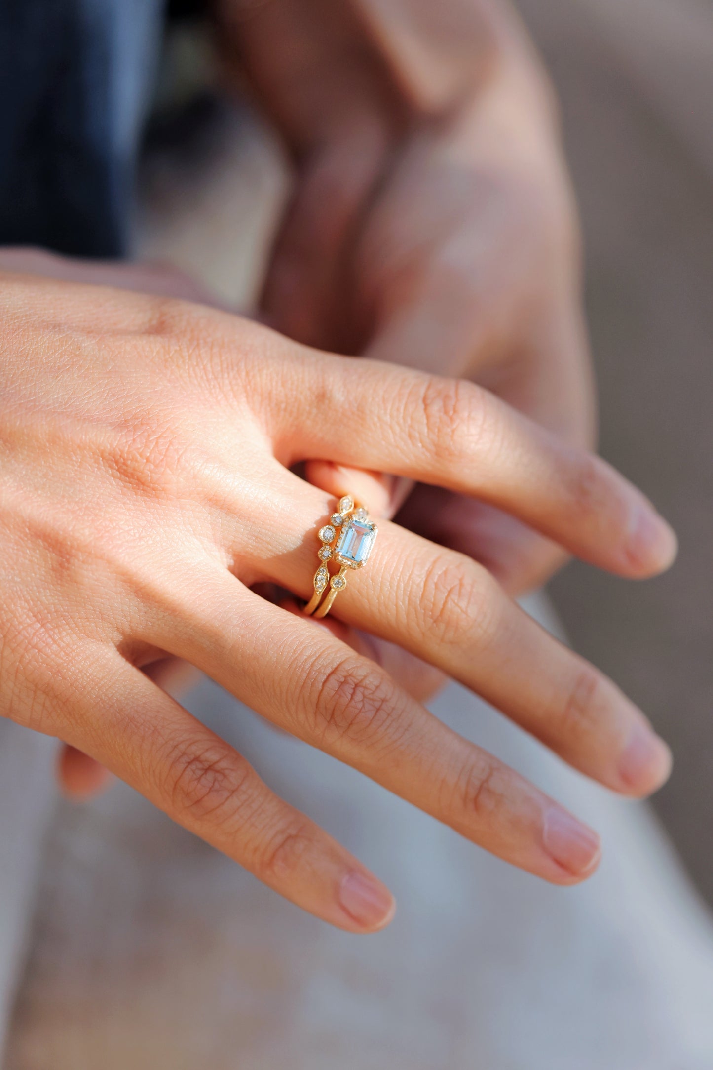 18ky 0.67ct Aqua Muguet Ring with 0.03ct diamonds - size 6.5