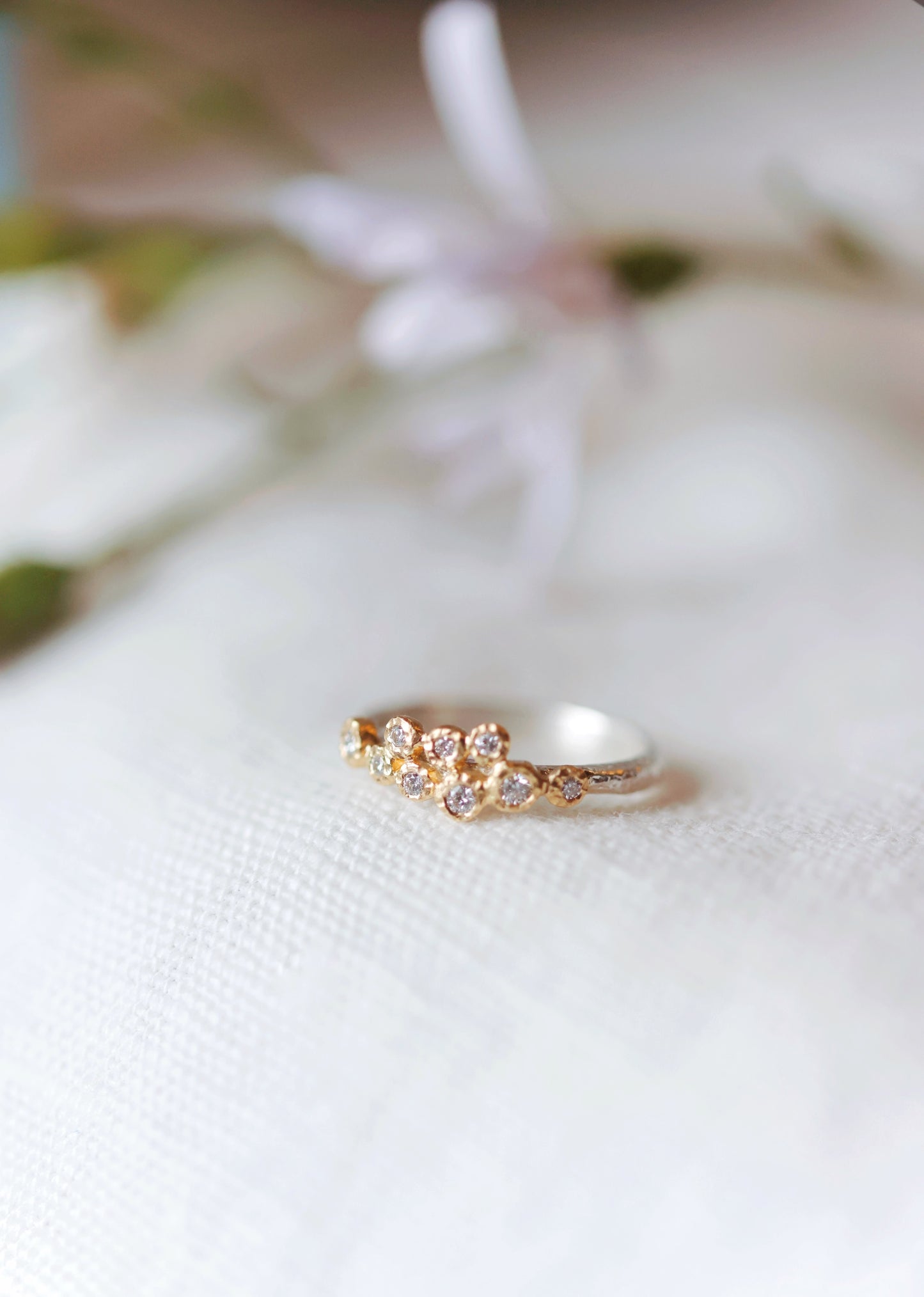 Yasuko Azuma - 18ky 9-bezel, 0.16ct diamonds, ss textured band, size 6.5