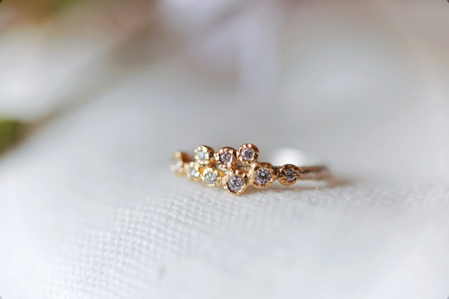 Yasuko Azuma - 18ky 9-bezel, 0.16ct diamonds, ss textured band, size 6.5