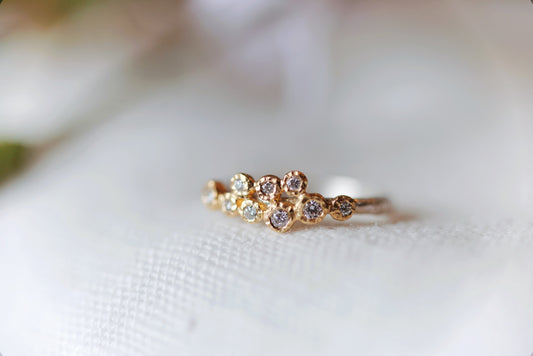 Yasuko Azuma - 18ky 9-bezel, 0.16ct diamonds, ss textured band, size 6.5
