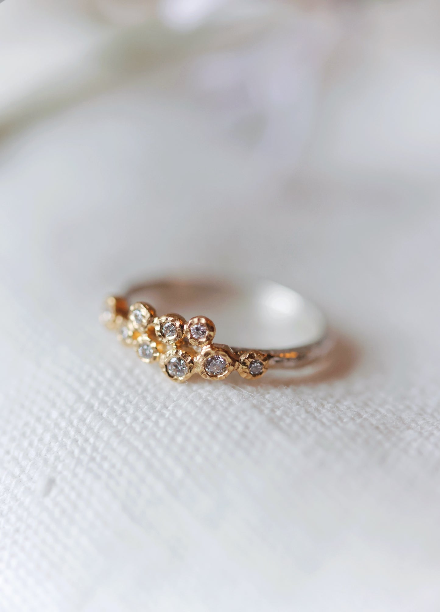 Yasuko Azuma - 18ky 9-bezel, 0.16ct diamonds, ss textured band, size 6.5