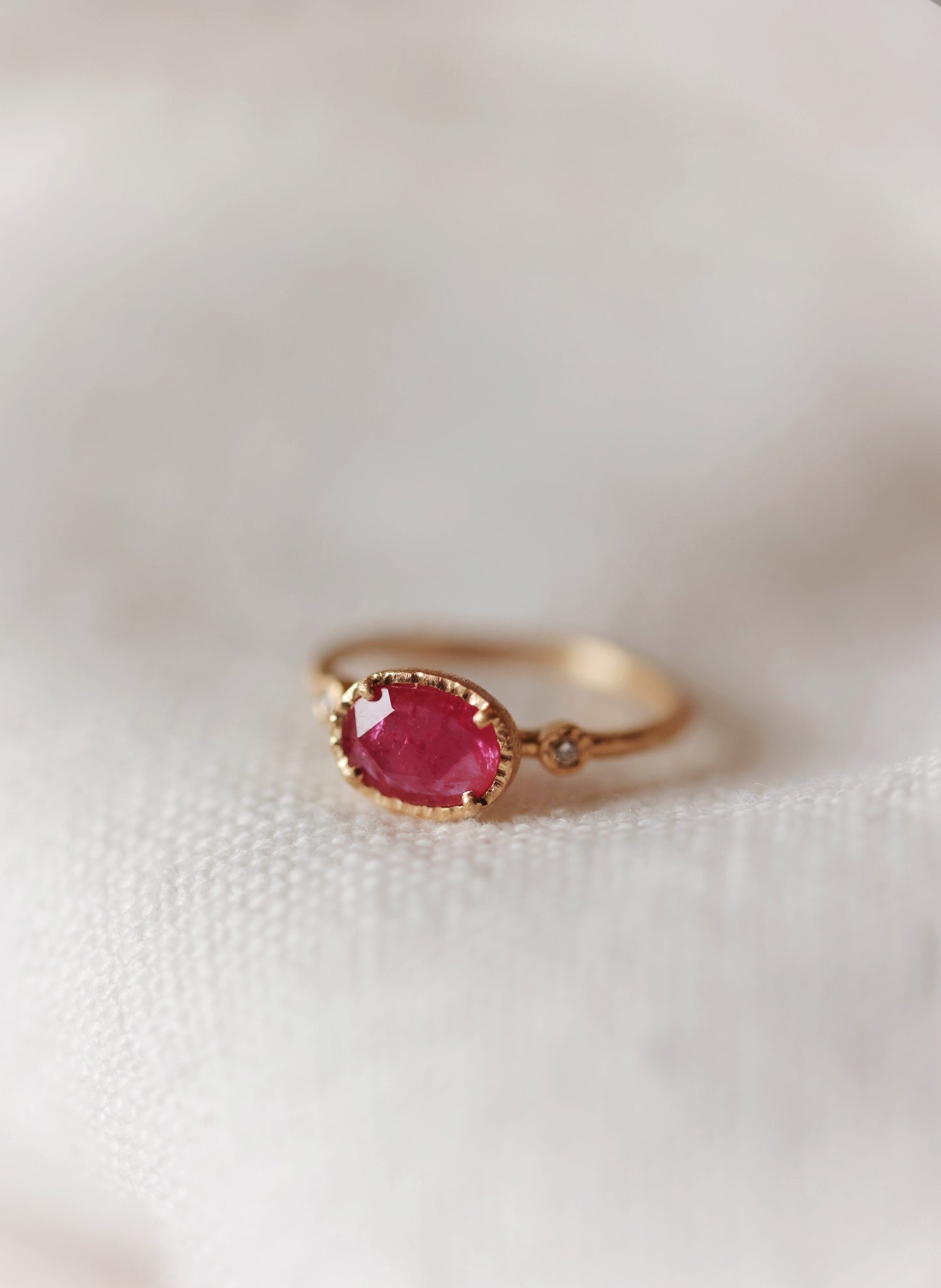 Yasuko Azuma - 18ky, 0.85ct Ruby muguet ring, 0.03ct diamonds - size 6.5