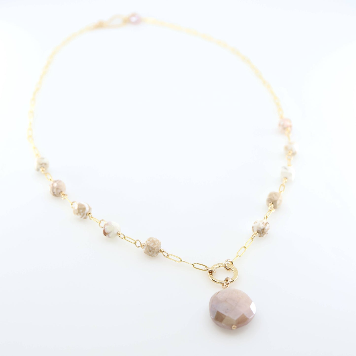 White Turquoise Cube and Champagne Moonstone Necklace