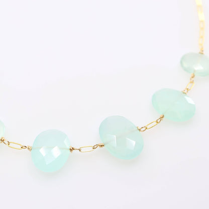 5 Drop Faceted Oval Cut Aqua Chalcedony Necklace