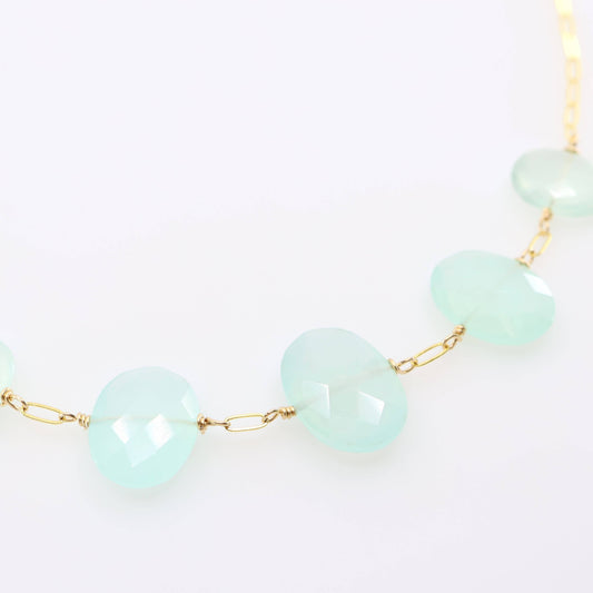5 Drop Faceted Oval Cut Aqua Chalcedony Necklace