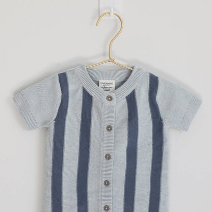 Stripe Knit Classic Button Baby Romper (Organic Cotton)