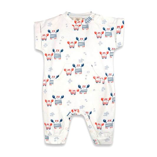 Nautical Crab Kangaroo Pocket Baby Jumpsuit (Organic Jersey)