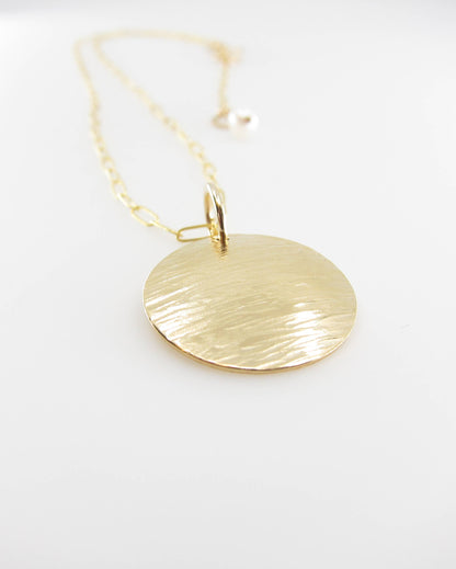 Large Hammer Textured Disc Necklace