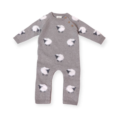 Furry Sheep Jacquard Sweater Knit Baby Jumpsuit (Organic)
