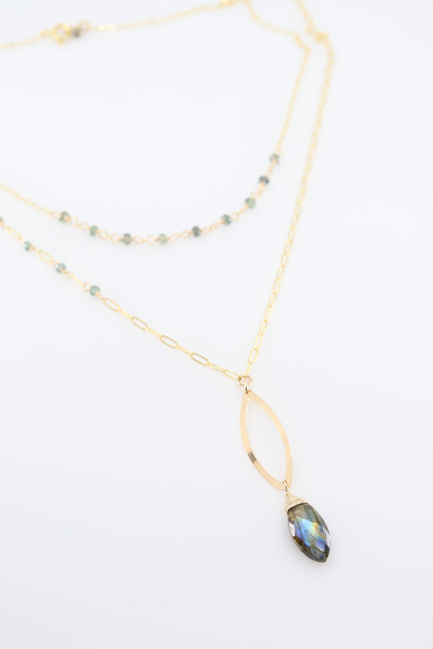 Forged Marquis Necklace with Labradorite and Aus. Sapphire