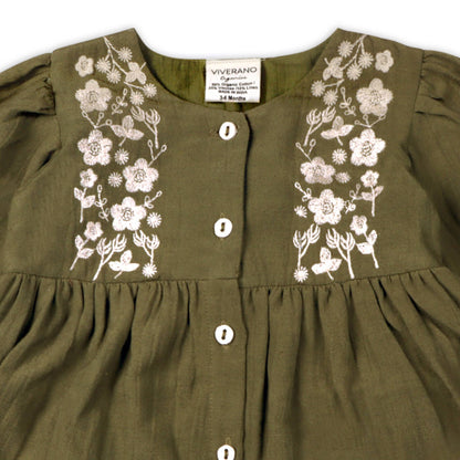 Hazel Embroidered Baby Dress & Bloomer Set (Linen Blend)