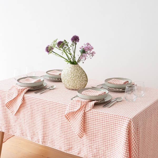 Linen Me Napkin Graphic Check Off White Red