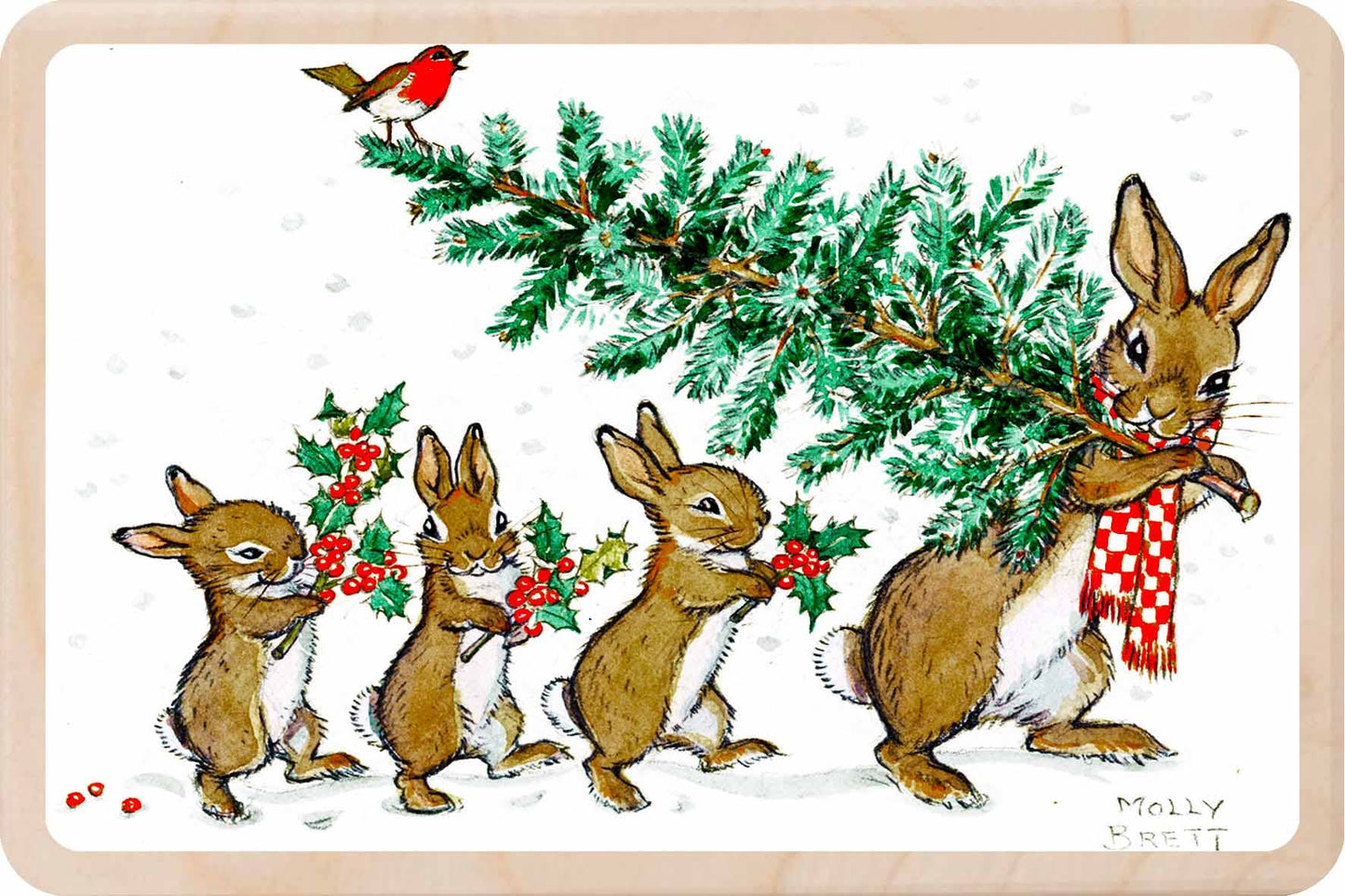 Christmas Tree Walk - Bunnies and Tree wooden postcard