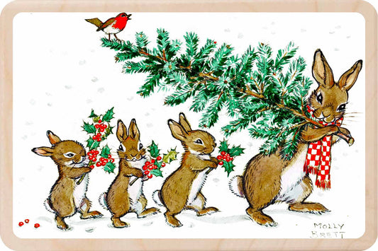Christmas Tree Walk - Bunnies and Tree wooden postcard
