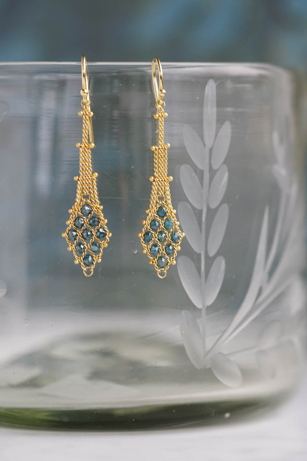 Amáli - Blue Diamond Textile Drop Earring