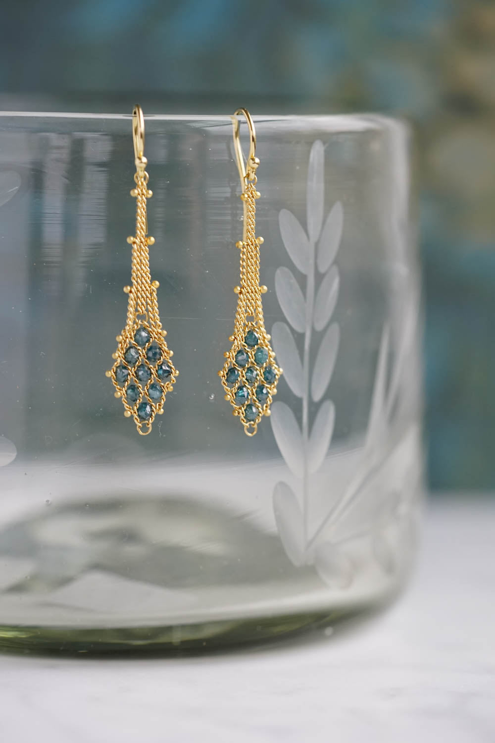 Amáli - Blue Diamond Textile Drop Earring