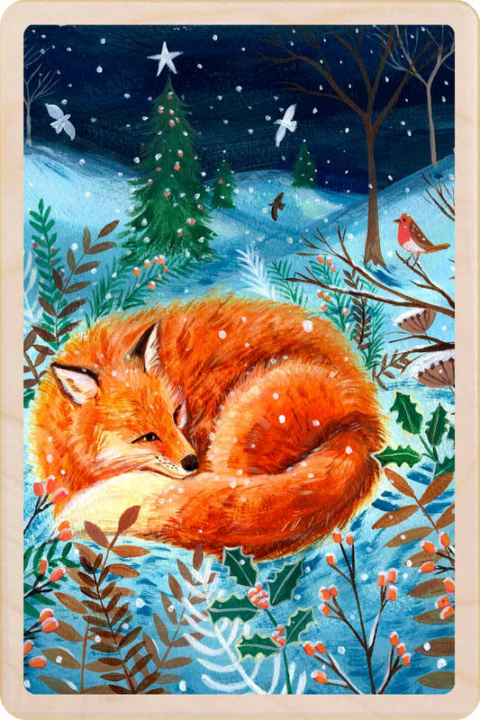 Snow Fox - Wooden Postcard