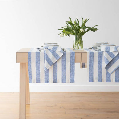Linen Me Napkin Off White Blue Philippe, Striped Washed Linen