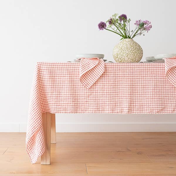 Linen Me Napkin Graphic Check Off White Red