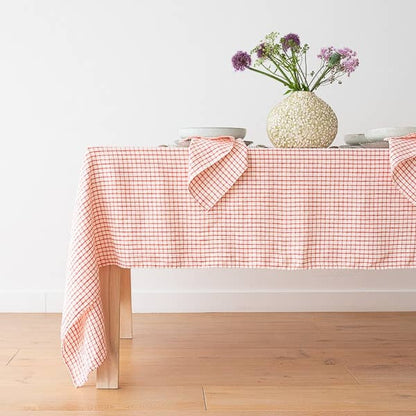 Linen Me Napkin Graphic Check Off White Red