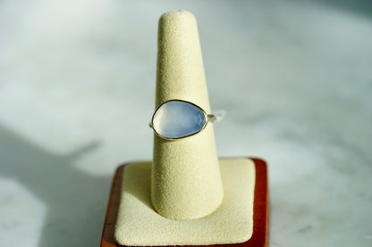 6.66ct Chalcedony nestle ring w/14k bezel and sterling band - size 7.75