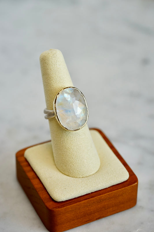 Moonstone Cocktail 14k bezel ring w/ seakelp sterling band