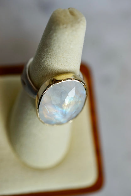 Moonstone Cocktail 14k bezel ring w/ seakelp sterling band