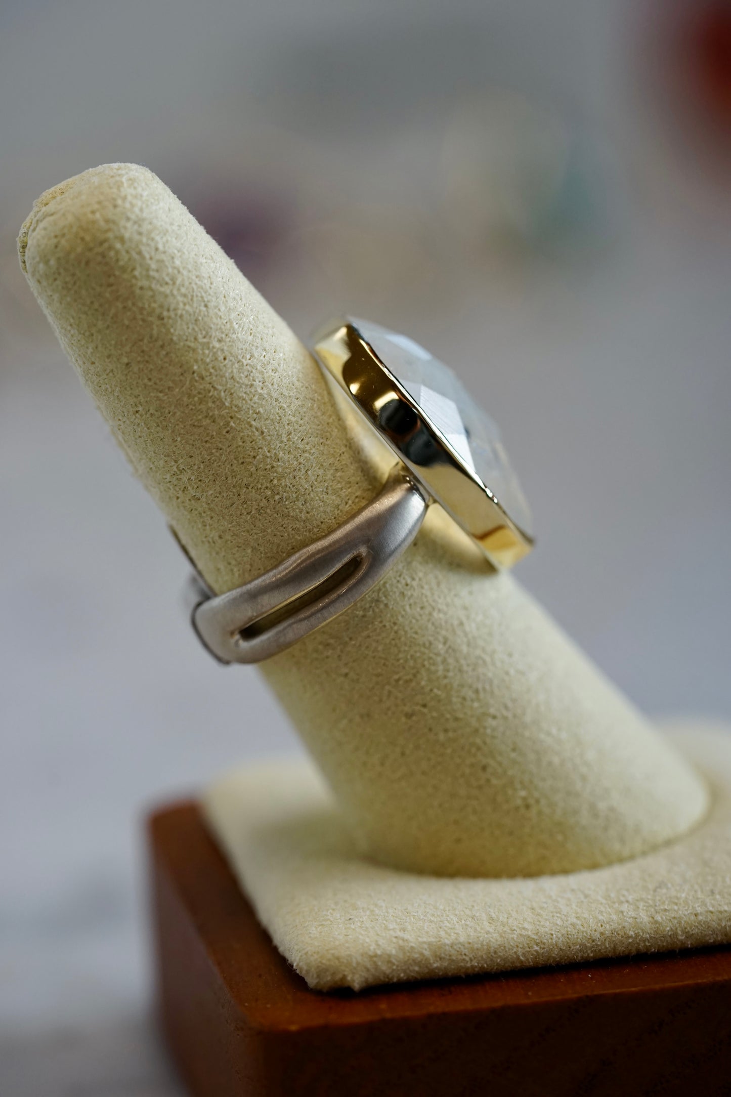 Moonstone Cocktail 14k bezel ring w/ seakelp sterling band