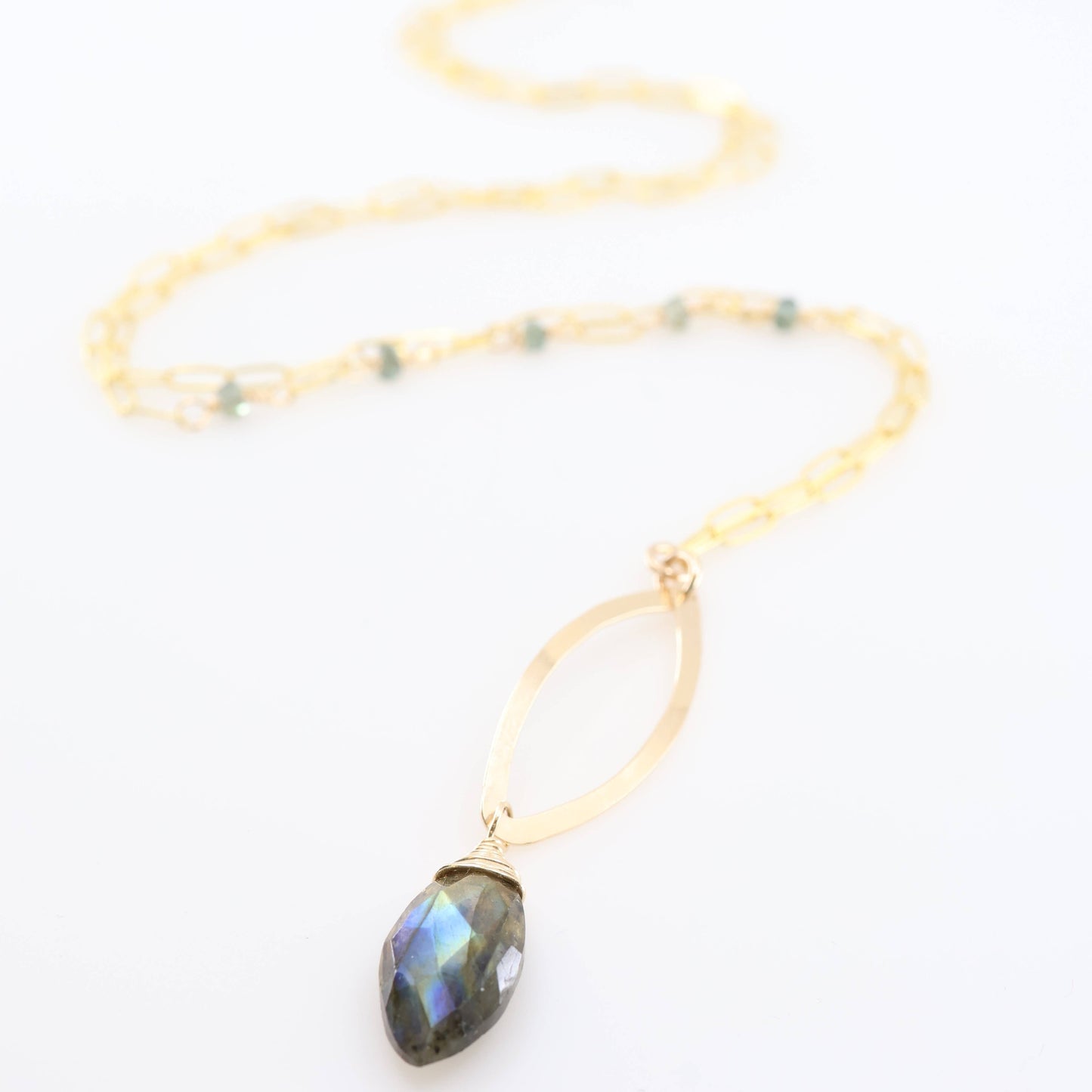 Forged Marquis Necklace with Labradorite and Aus. Sapphire