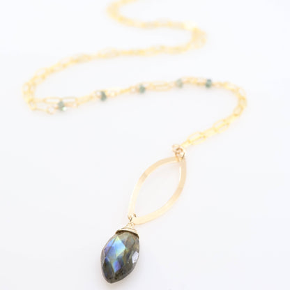 Forged Marquis Necklace with Labradorite and Aus. Sapphire
