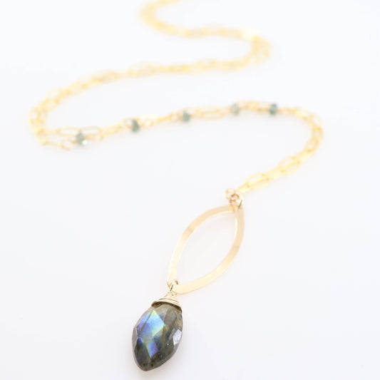 Forged Marquis Necklace with Labradorite and Aus. Sapphire