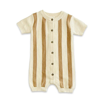 Stripe Knit Classic Button Baby Romper (Organic Cotton)