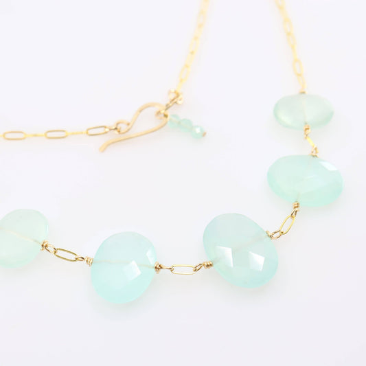 5 Drop Faceted Oval Cut Aqua Chalcedony Necklace