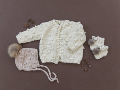 Popcorn Cardigan, 3-6 months Cream Baby Sweater Kids Clothing Fall