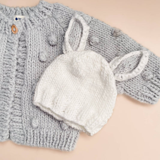 Bunny Hat, White & Bowie Grey | Kids & Baby Beanie Spring