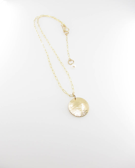 Large Hammer Textured Disc Necklace