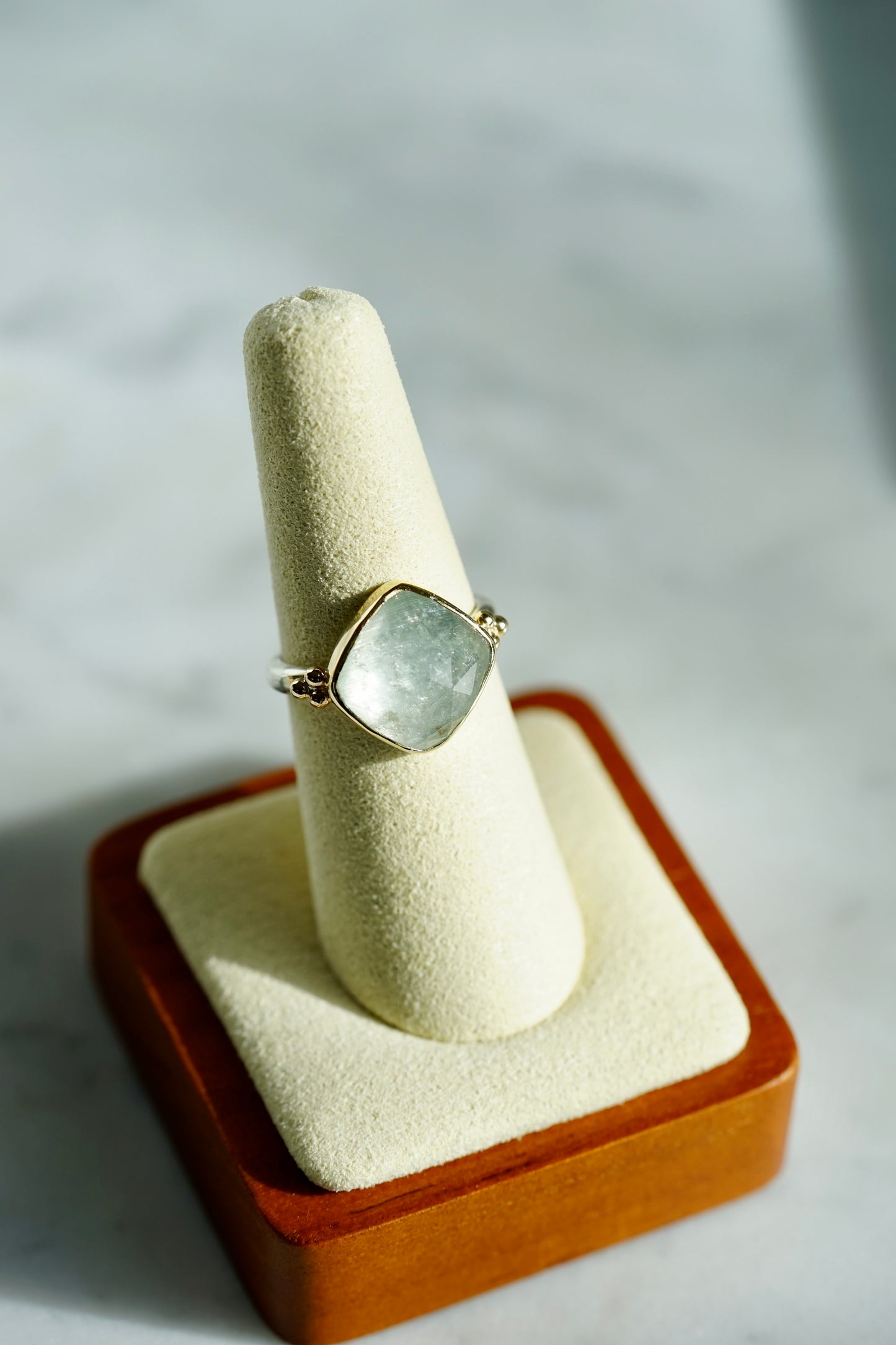 6.5ct Aquamarine Nestle ring w/ 14k bezel and sterling band - size 7