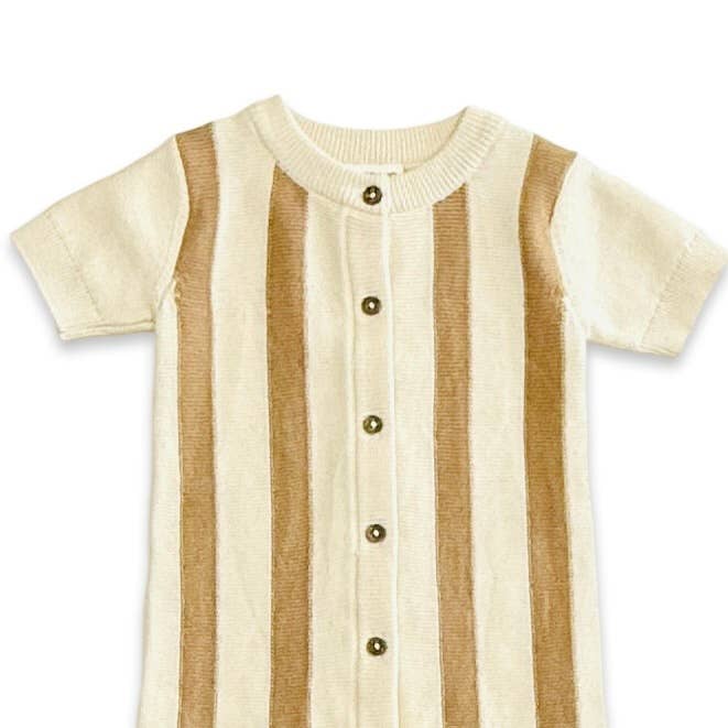 Stripe Knit Classic Button Baby Romper (Organic Cotton)