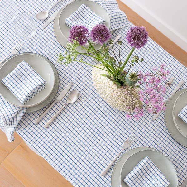 Linen Me - Napkin Graphic Check Off White Blue