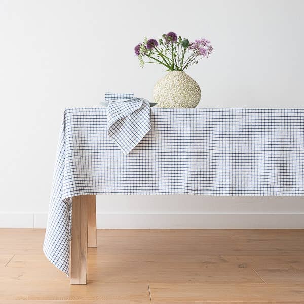 Linen Me - Napkin Graphic Check Off White Blue