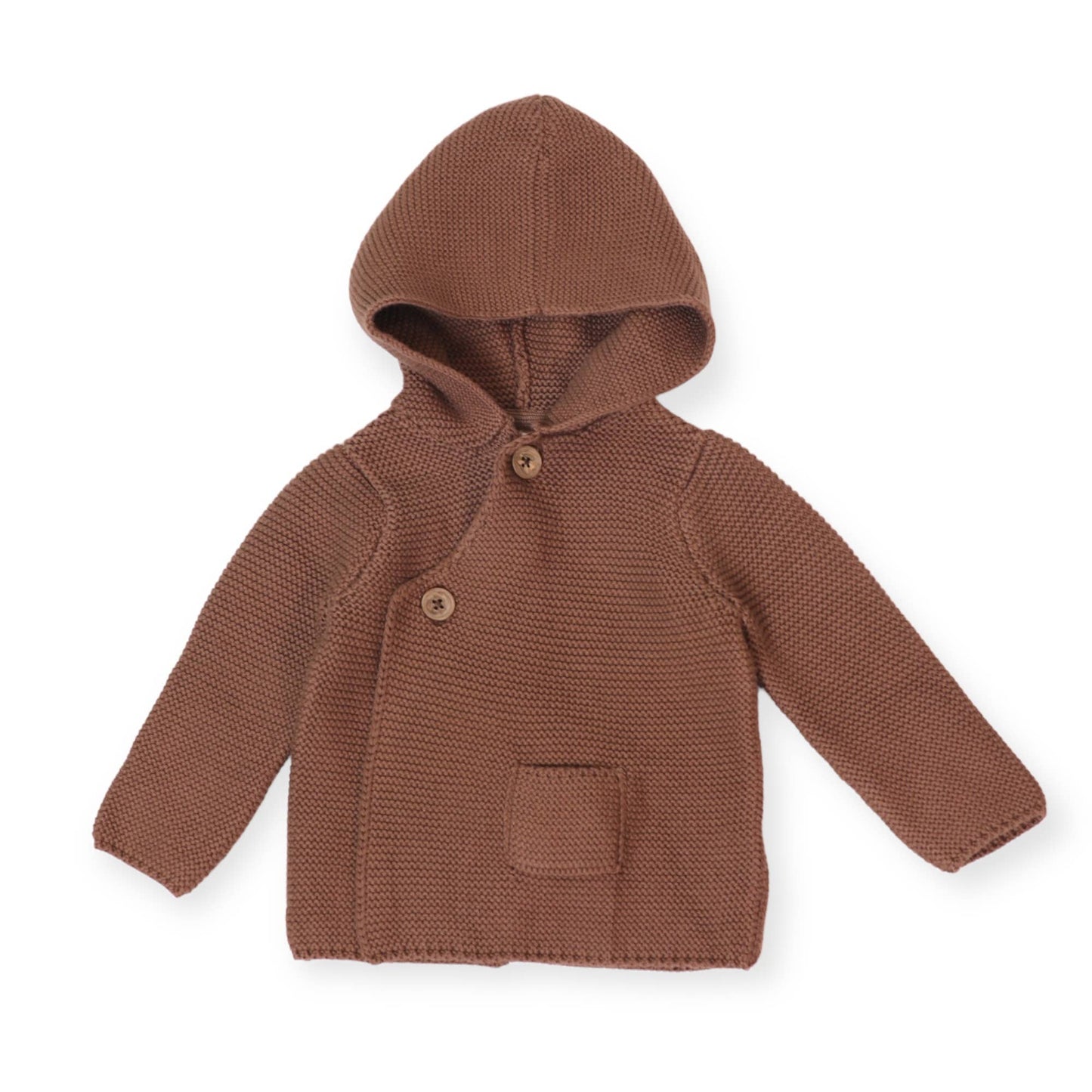 Hooded Button & Pocket Sweater Knit Baby Jacket (Organic)