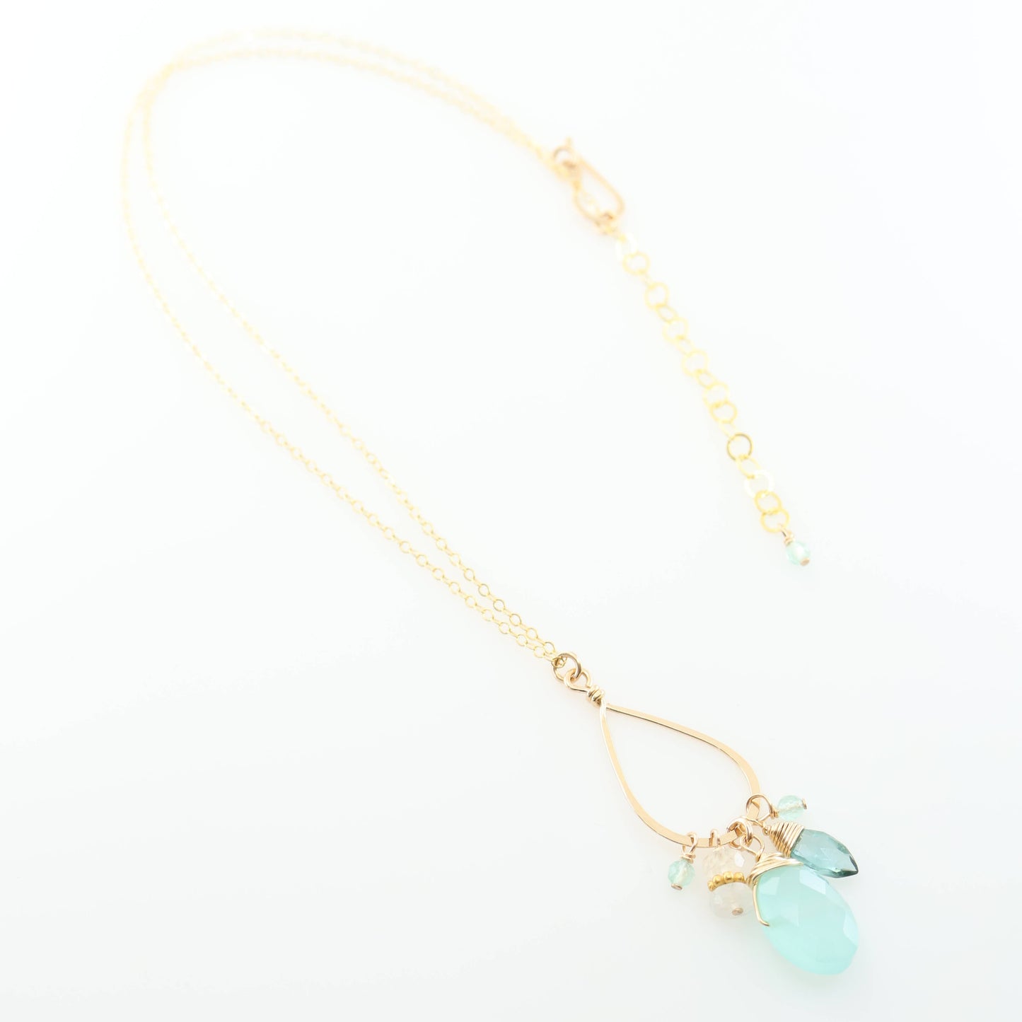 Long Teardrop, Aqua Chalcedony & Rainbow Moonstone Necklace