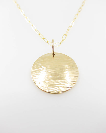 Large Hammer Textured Disc Necklace