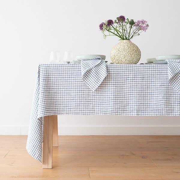 Linen Me - Napkin Graphic Check Off White Blue